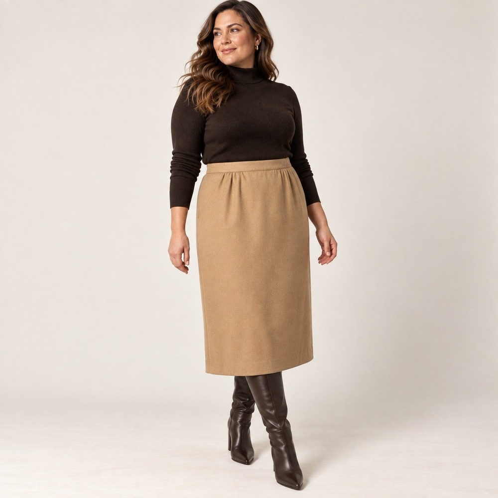 Pendleton Vintage Virgin Wool Midi Skirt Size 18W Camel Lined Made in USA Office